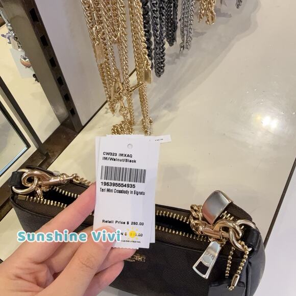 NWT Coach Teri Mini Crossbody Bag Signature Canvas CW323 Gold/Walnut/Black - Picture 8 of 9